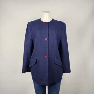 Vintage Mary Francis Navy Wool Button Up Jacket Blazer Size 6
